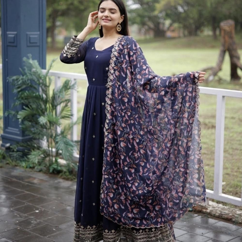 Elegant Georgette Anarkali Dress with Floral Dupatta